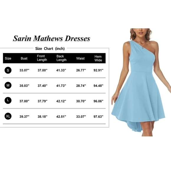 SARIN Mathews One Shoulder Long Sleeve High Lo A line Skater Blue Dress Medium - Picture 4 of 13